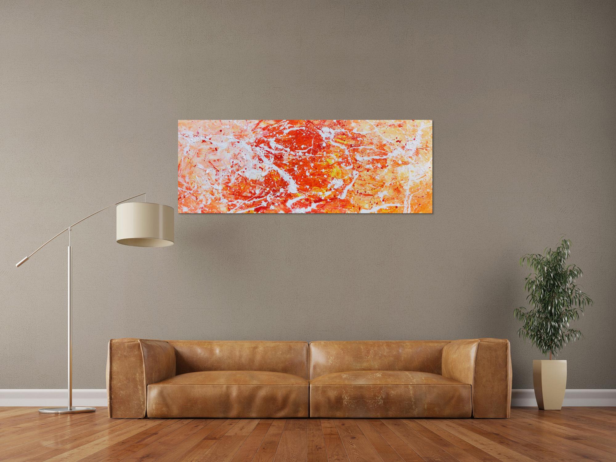 Abstraktes Acrylgemälde modern orange und weiß