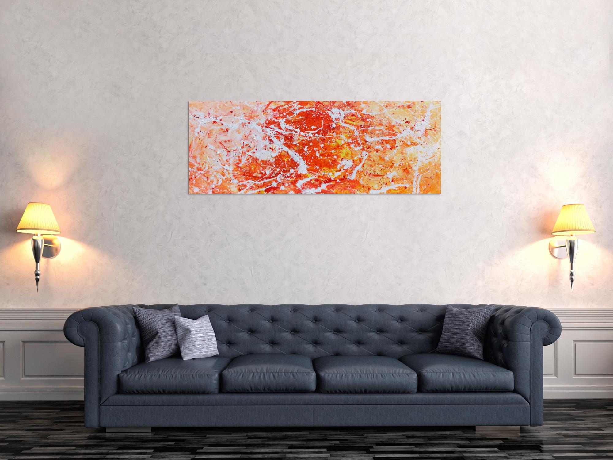 Abstraktes Acrylgemälde modern orange und weiß