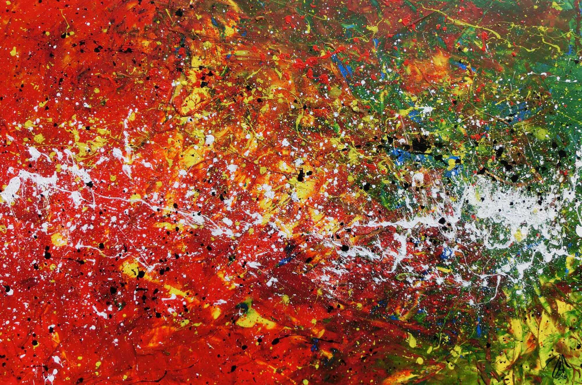 Abstraktes Acrylbild rot und grün modern und bunt