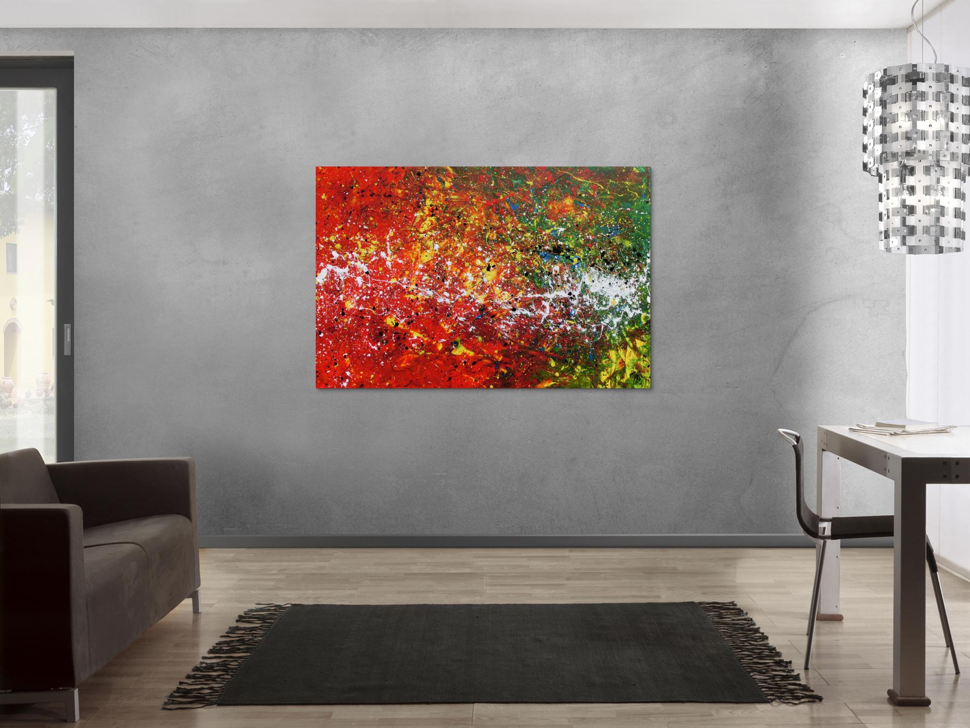 Abstraktes Acrylbild rot und grün modern und bunt