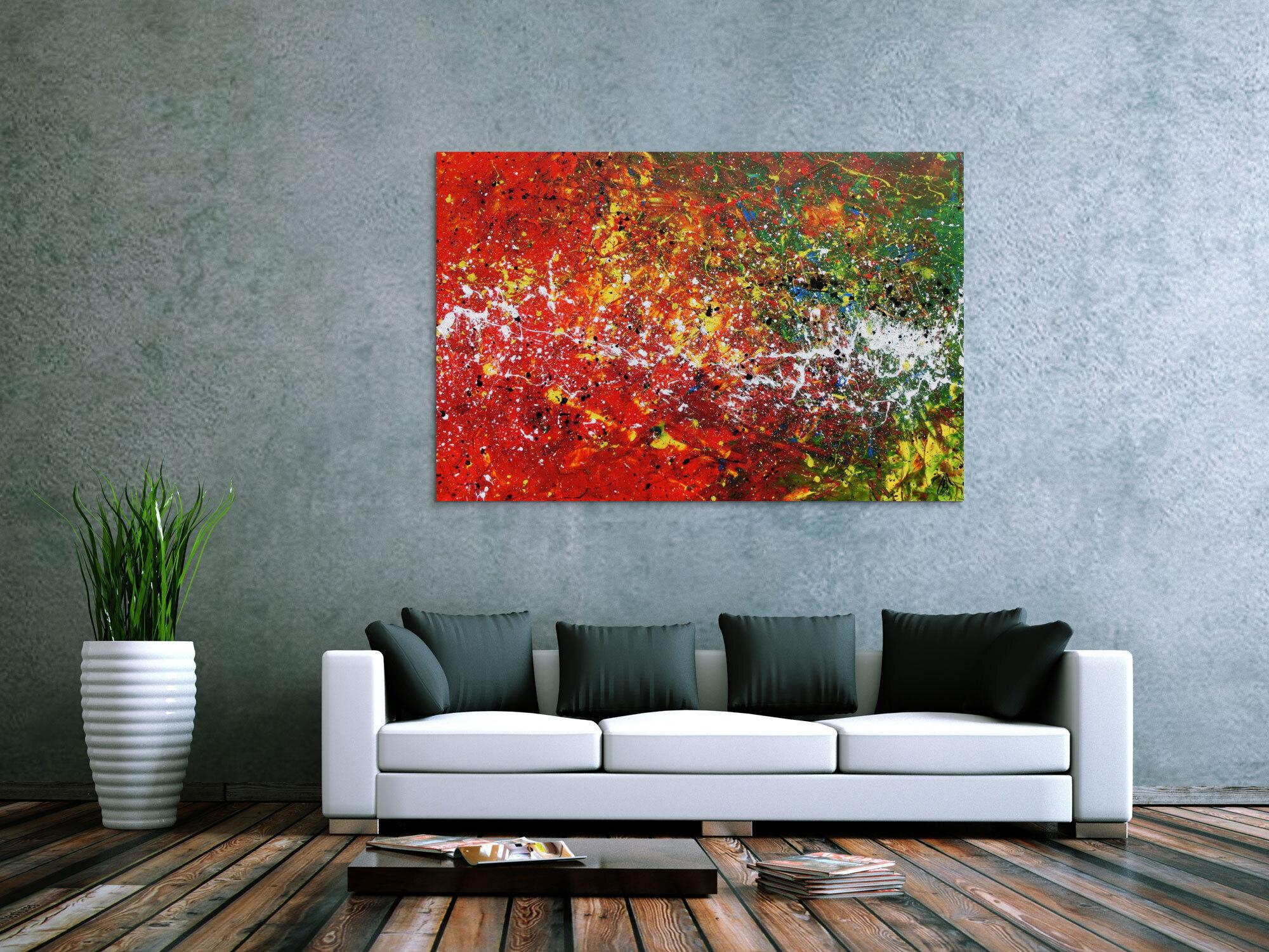 Abstraktes Acrylbild rot und grün modern und bunt