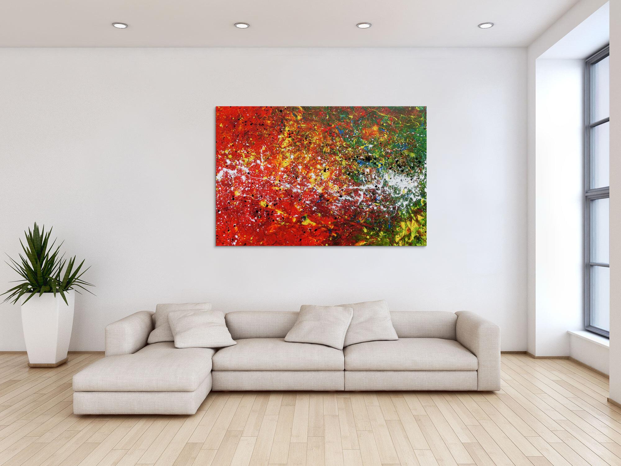 Abstraktes Acrylbild rot und grün modern und bunt