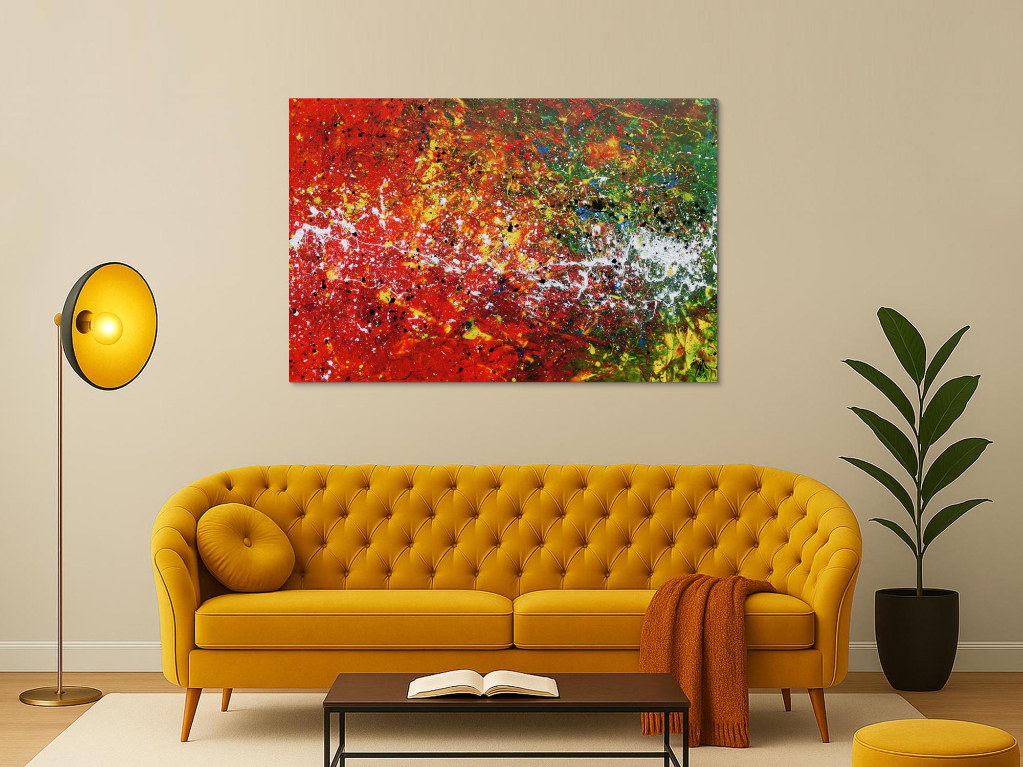 Abstraktes Acrylbild rot und grün modern und bunt