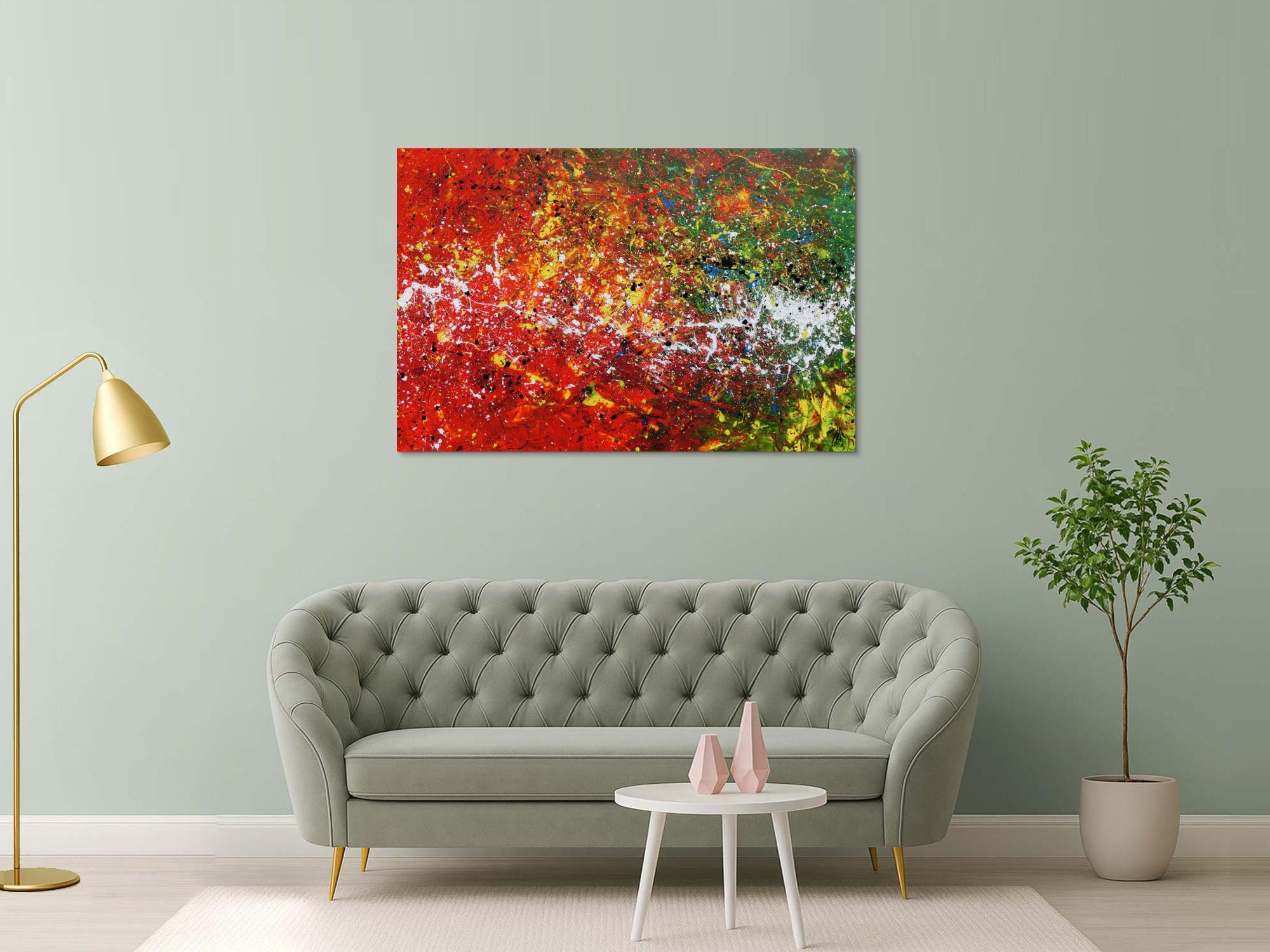 Abstraktes Acrylbild rot und grün modern und bunt