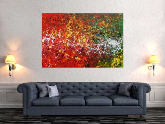 Abstraktes Acrylbild rot und grün modern und bunt