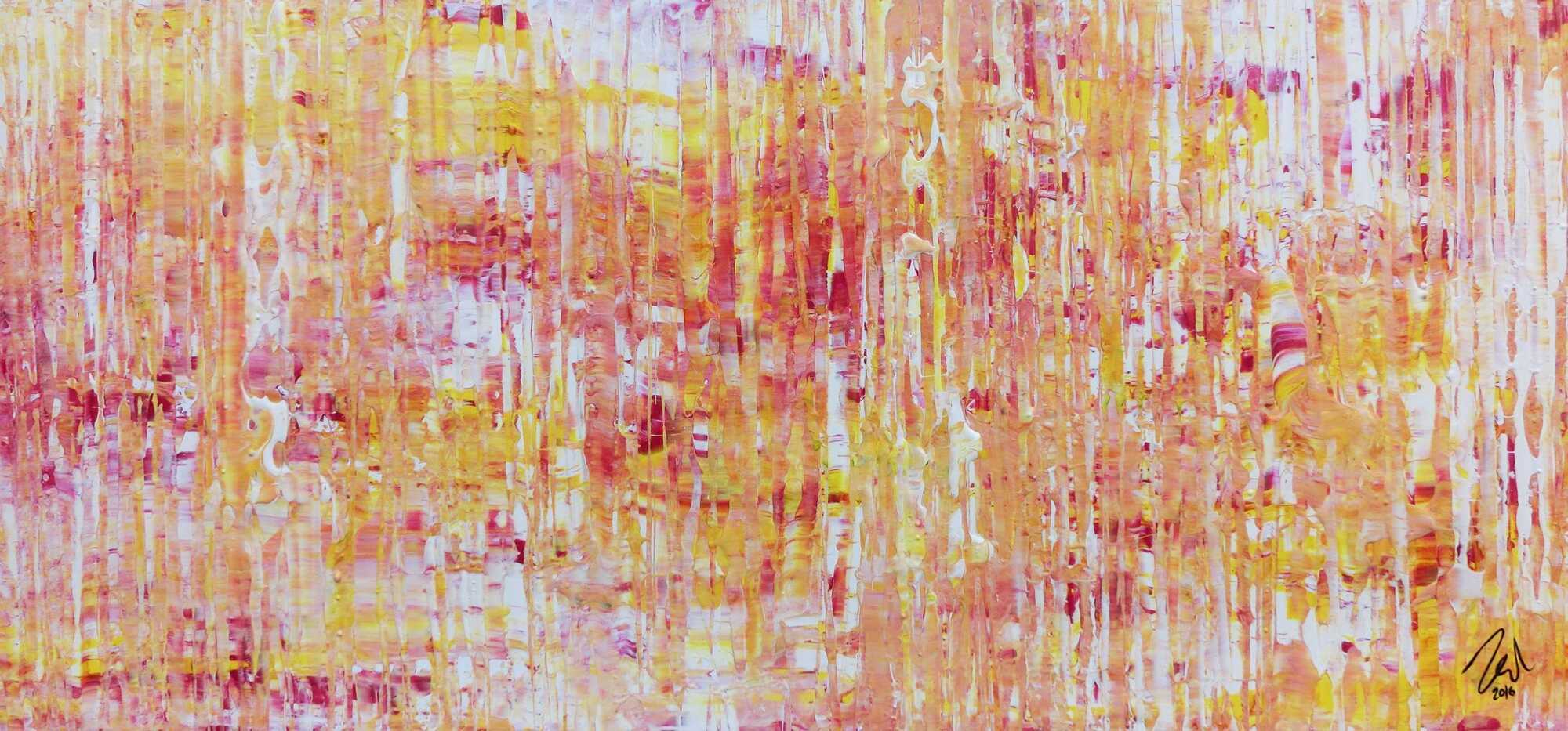 Helles Acrylgemälde modern abstrakt in pink gelb und weiß