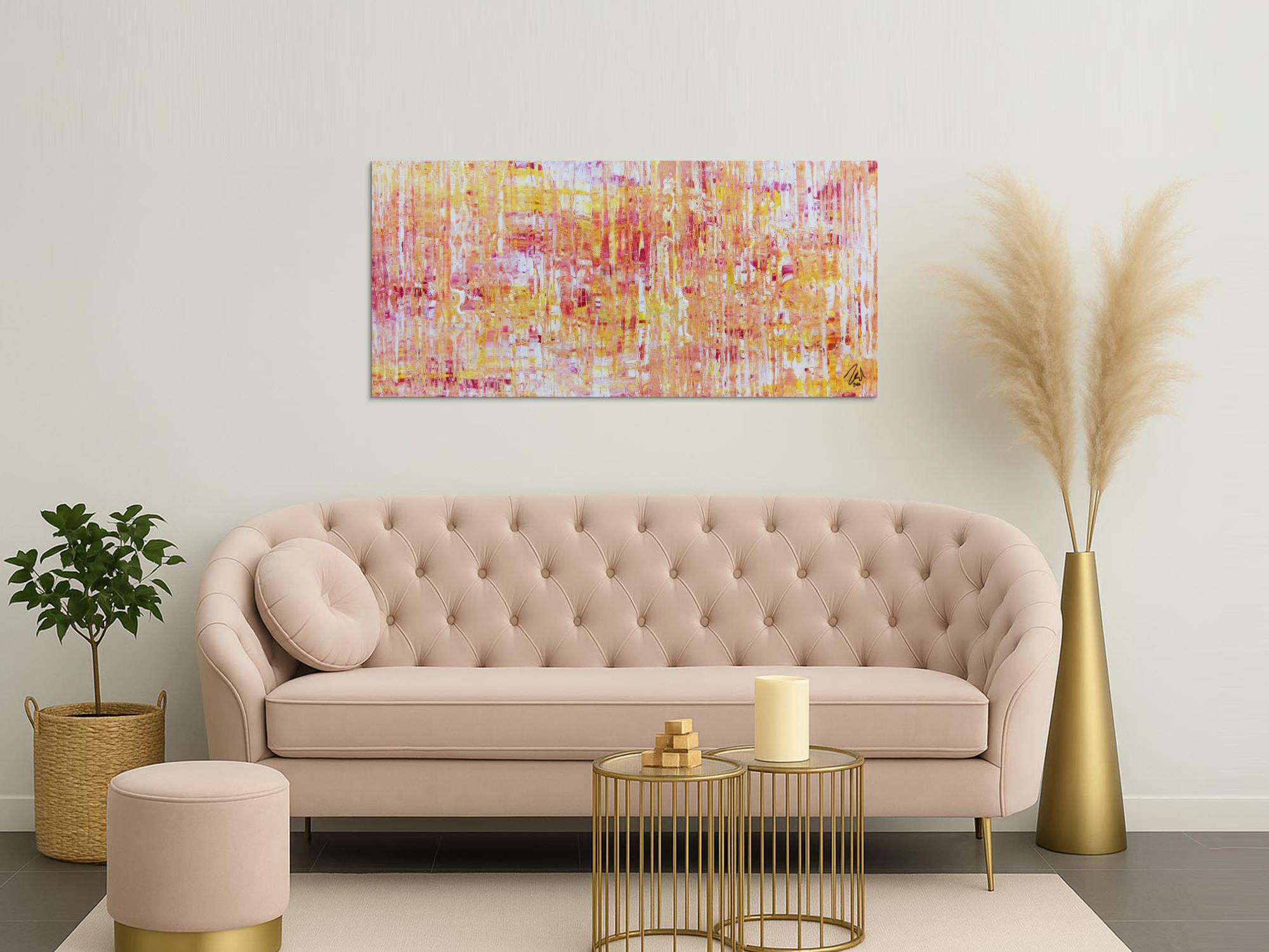 Helles Acrylgemälde modern abstrakt in pink gelb und weiß