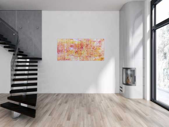 Helles Acrylgemälde modern abstrakt in pink gelb und weiß