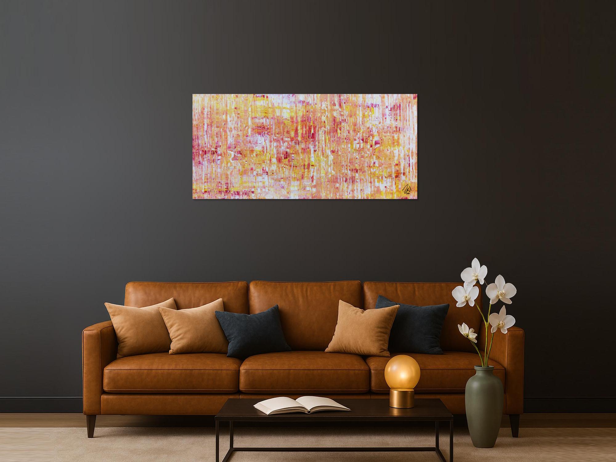 Helles Acrylgemälde modern abstrakt in pink gelb und weiß