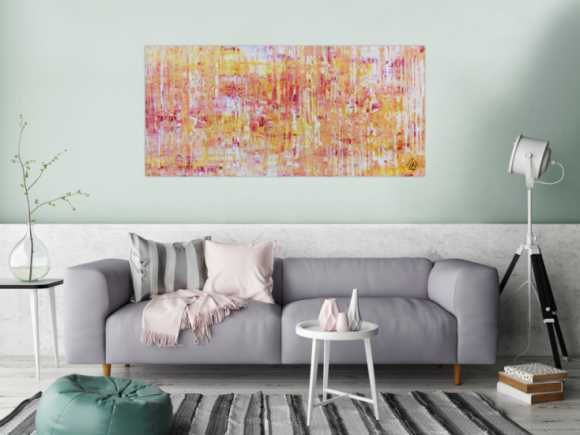 Helles Acrylgemälde modern abstrakt in pink gelb und weiß