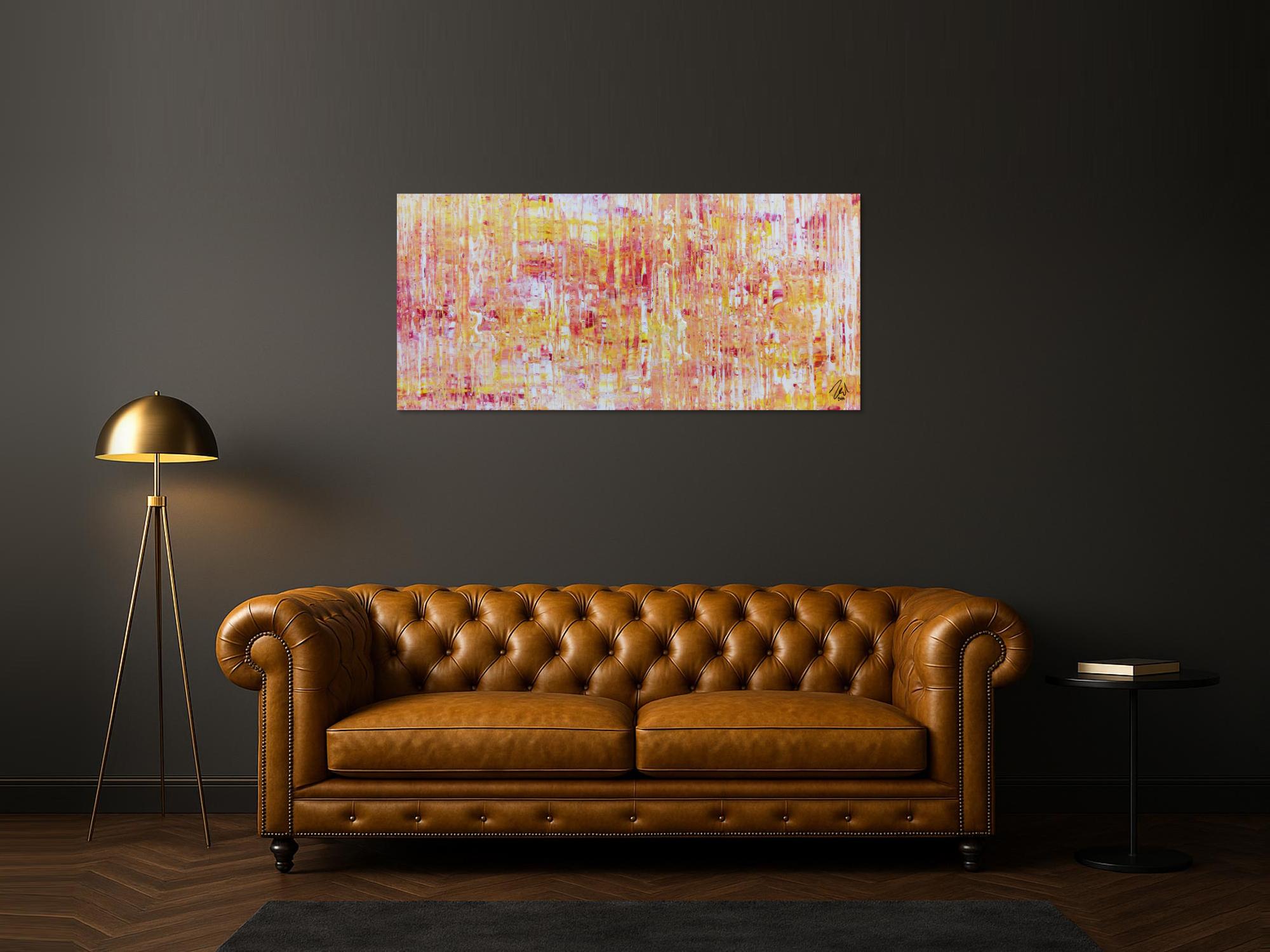 Helles Acrylgemälde modern abstrakt in pink gelb und weiß