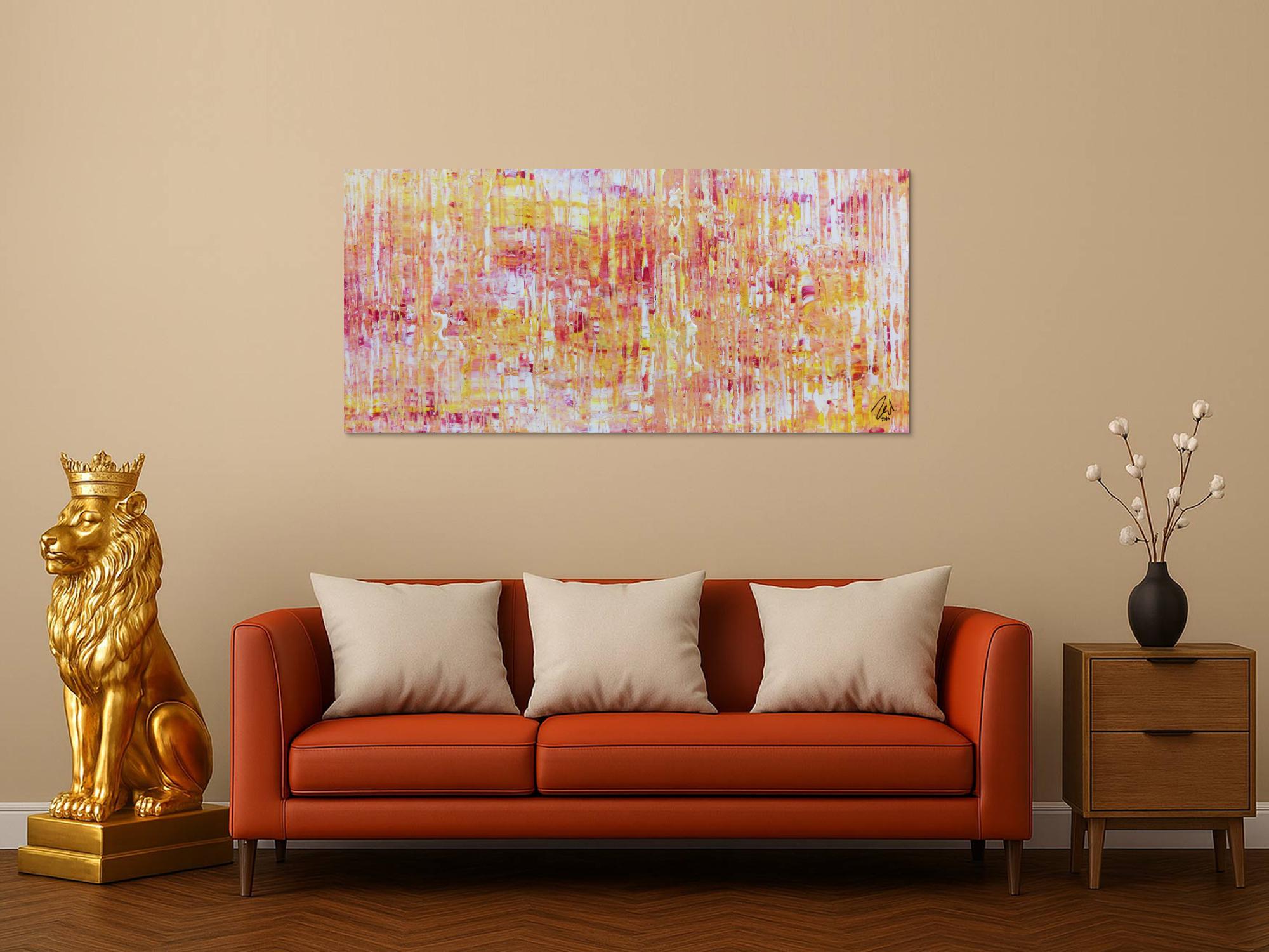 Helles Acrylgemälde modern abstrakt in pink gelb und weiß