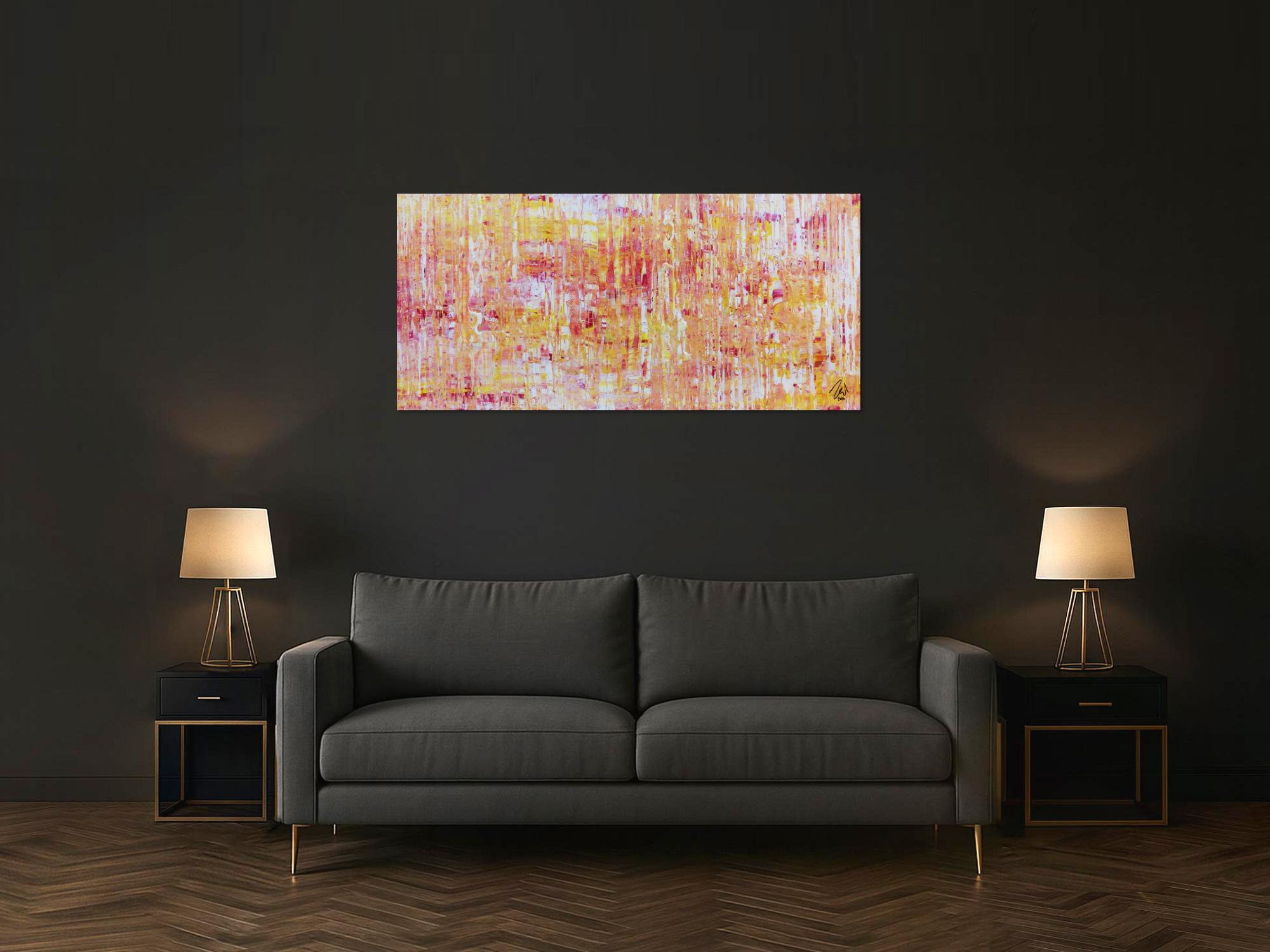 Helles Acrylgemälde modern abstrakt in pink gelb und weiß