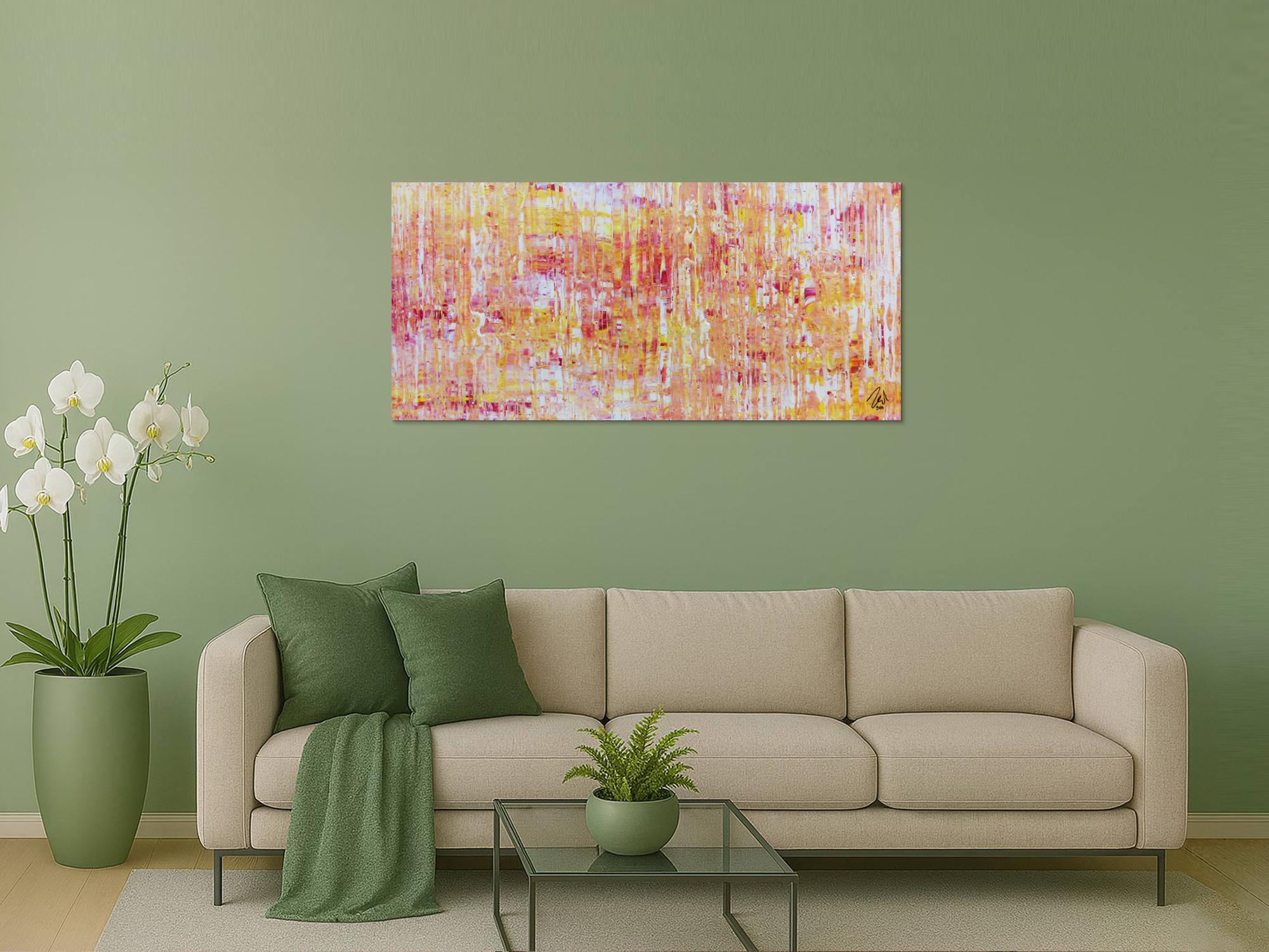 Helles Acrylgemälde modern abstrakt in pink gelb und weiß