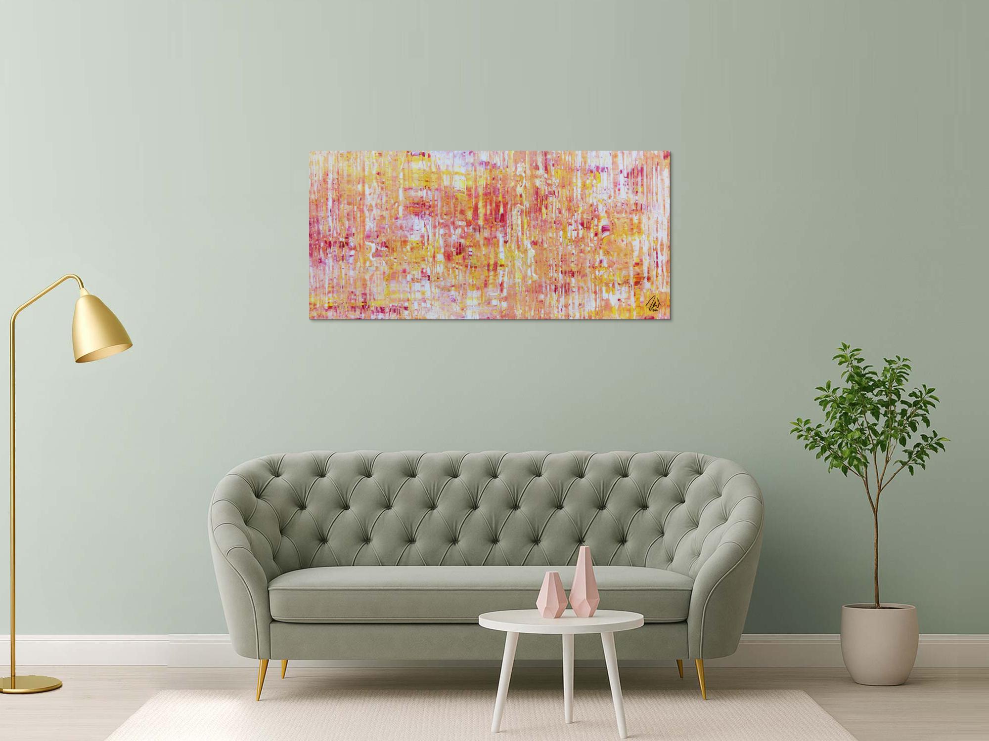 Helles Acrylgemälde modern abstrakt in pink gelb und weiß