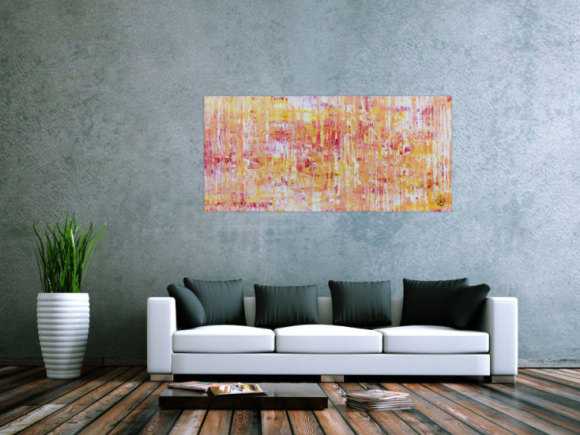 Helles Acrylgemälde modern abstrakt in pink gelb und weiß