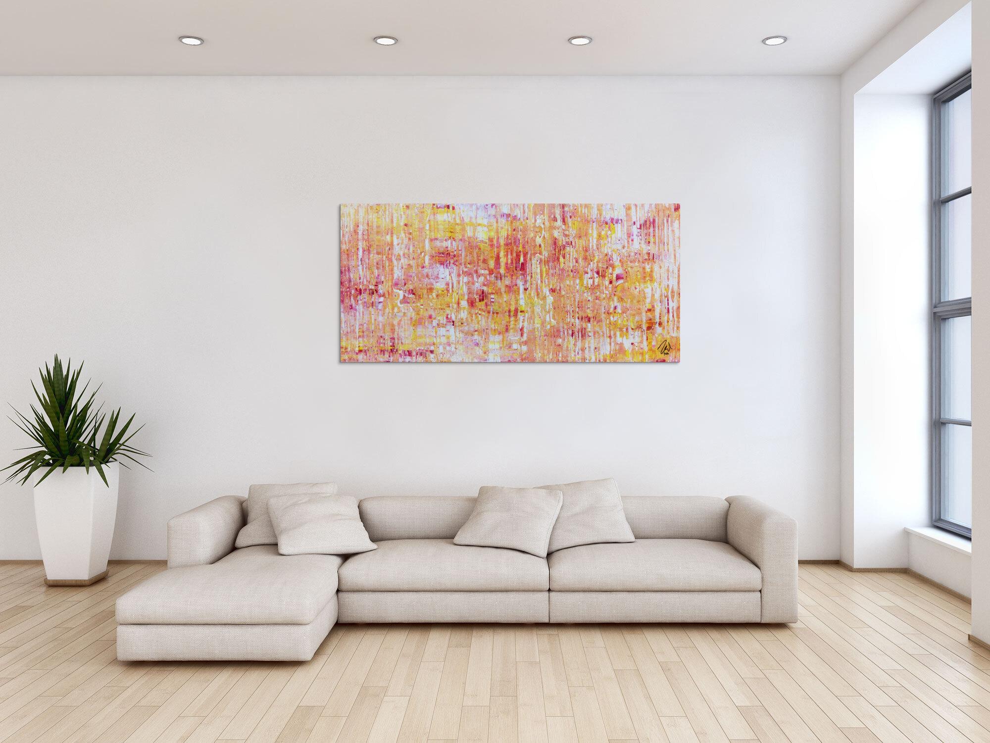 Helles Acrylgemälde modern abstrakt in pink gelb und weiß