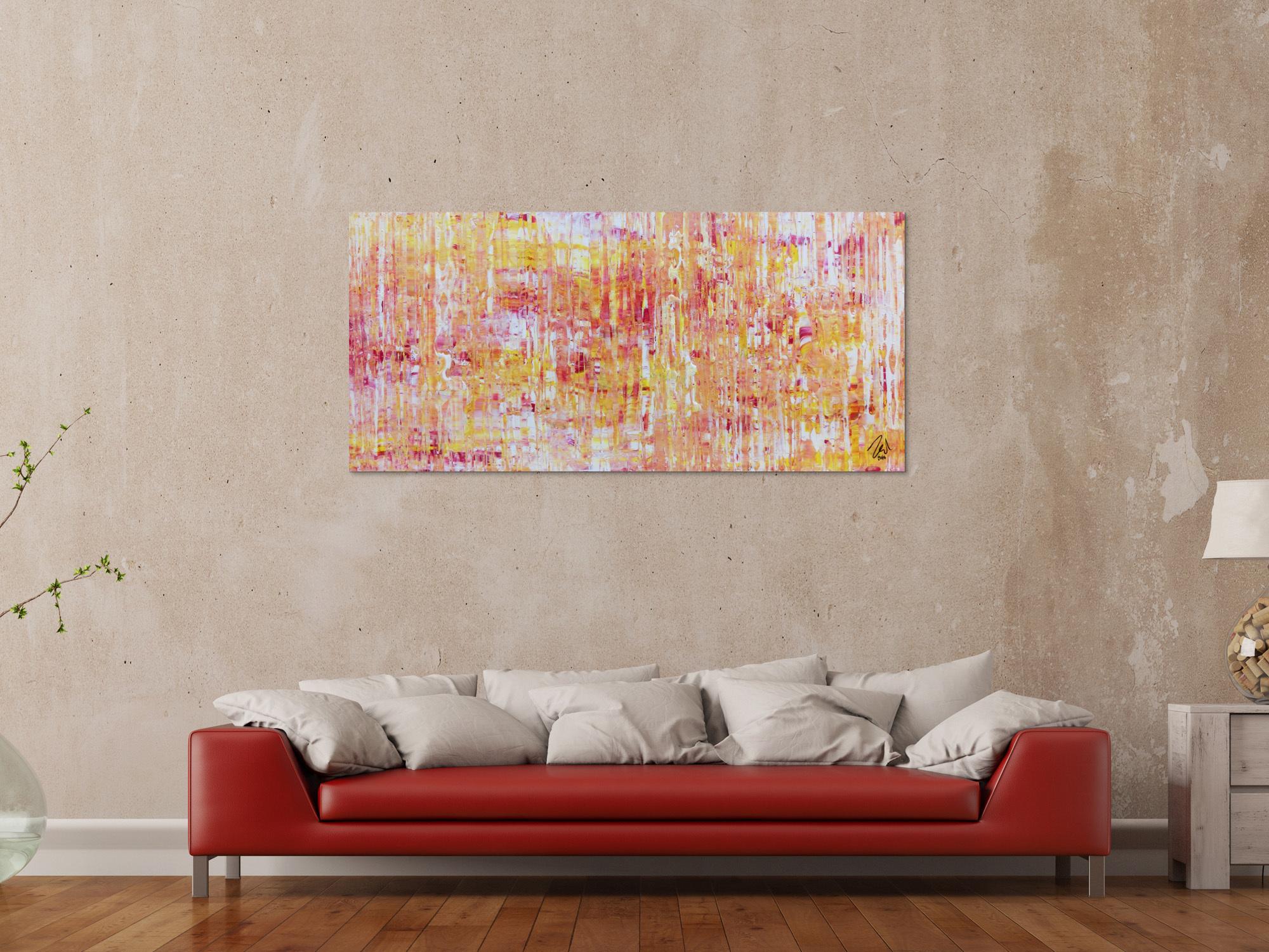 Helles Acrylgemälde modern abstrakt in pink gelb und weiß