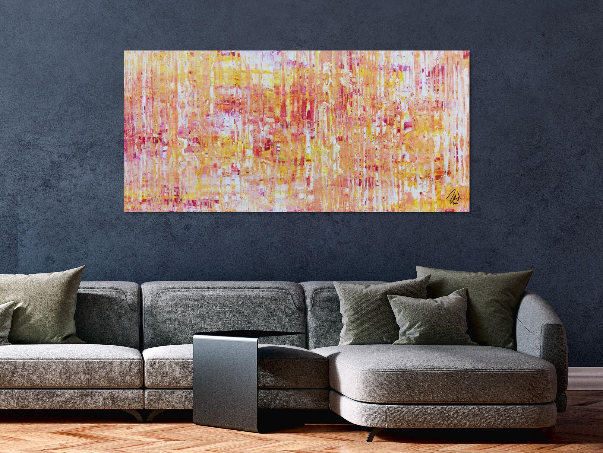 Helles Acrylgemälde modern abstrakt in pink gelb und weiß