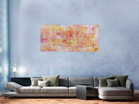 Helles Acrylgemälde modern abstrakt in pink gelb und weiß