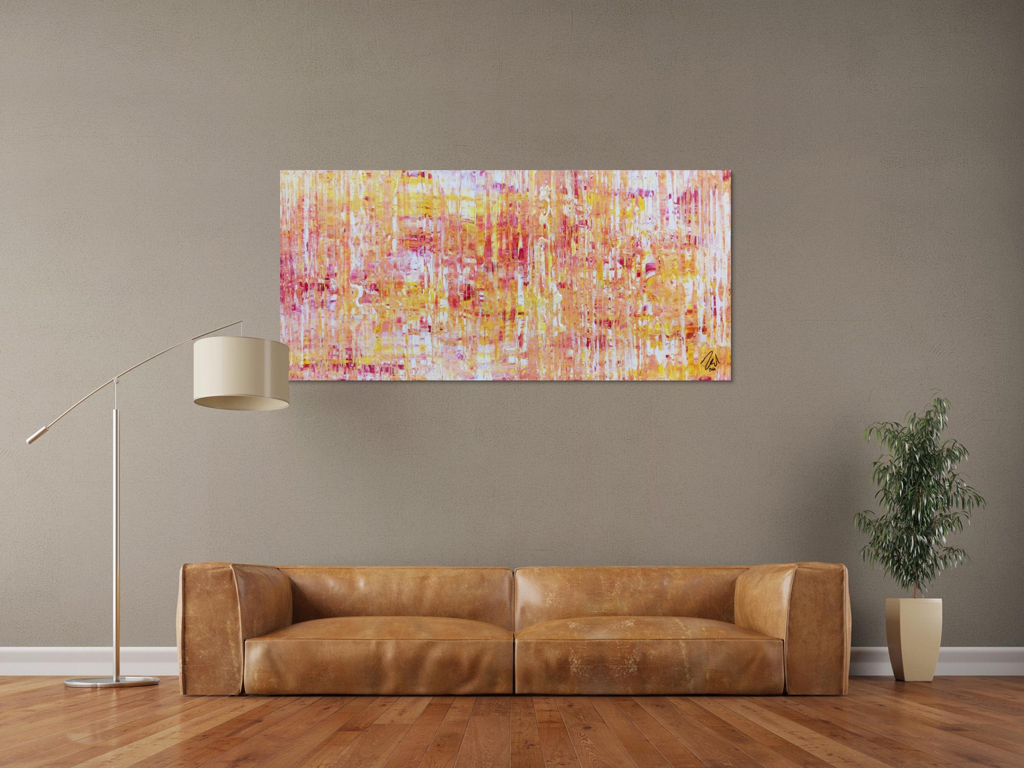 Helles Acrylgemälde modern abstrakt in pink gelb und weiß