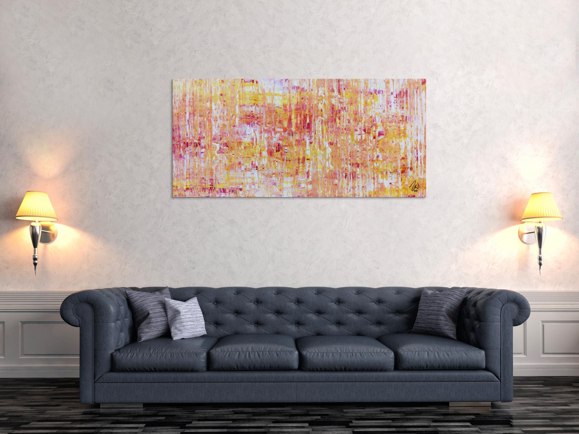 Helles Acrylgemälde modern abstrakt in pink gelb und weiß