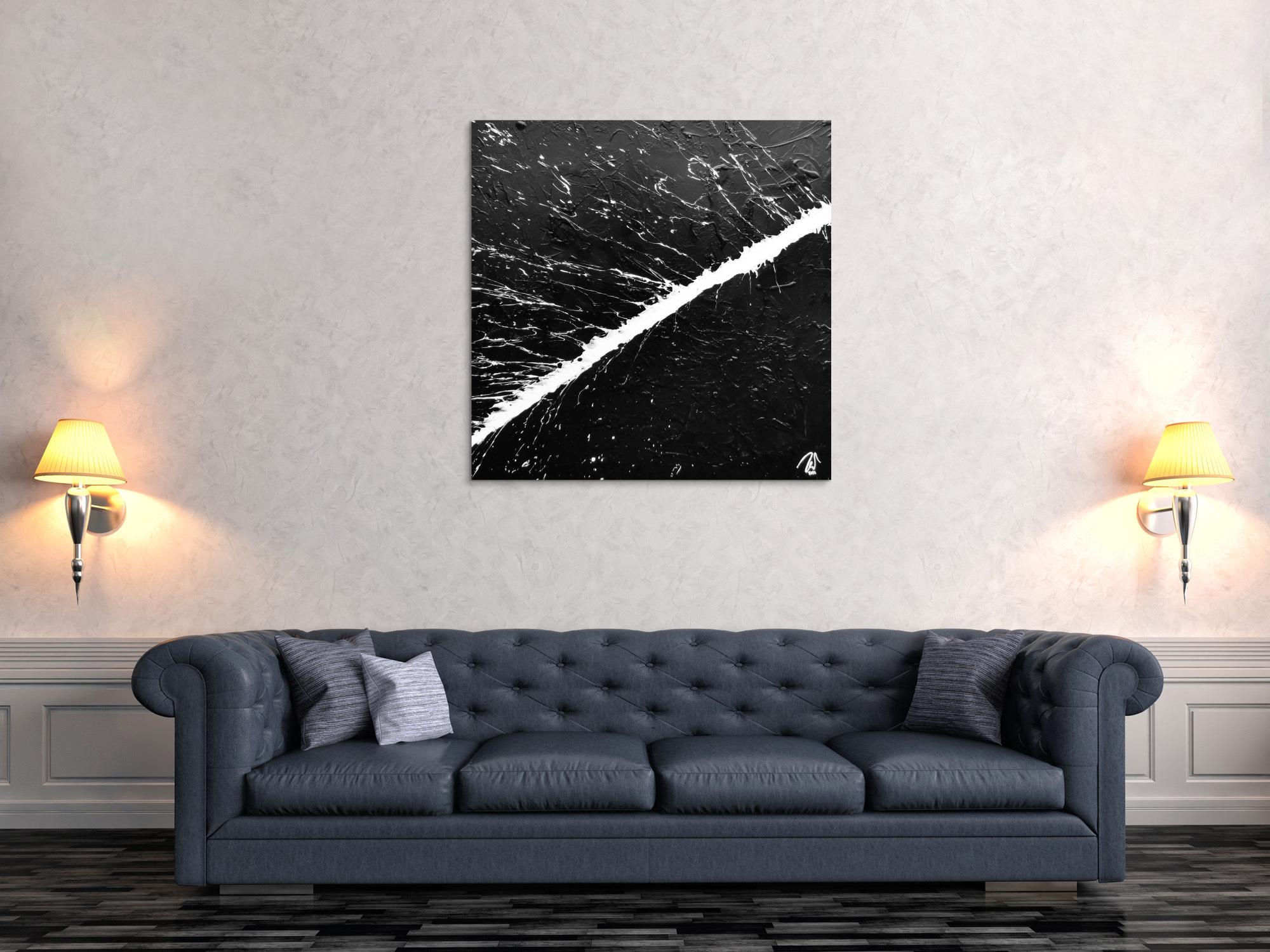 Minimalistisches abstraktes Acrylbild schwarz weiß