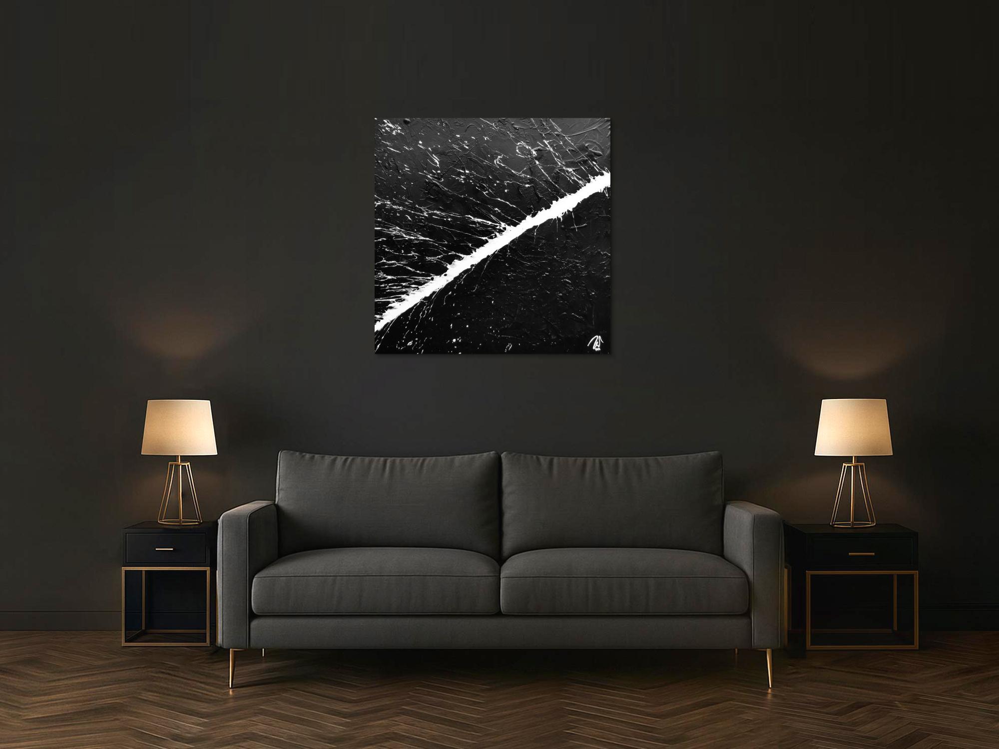 Minimalistisches abstraktes Acrylbild schwarz weiß