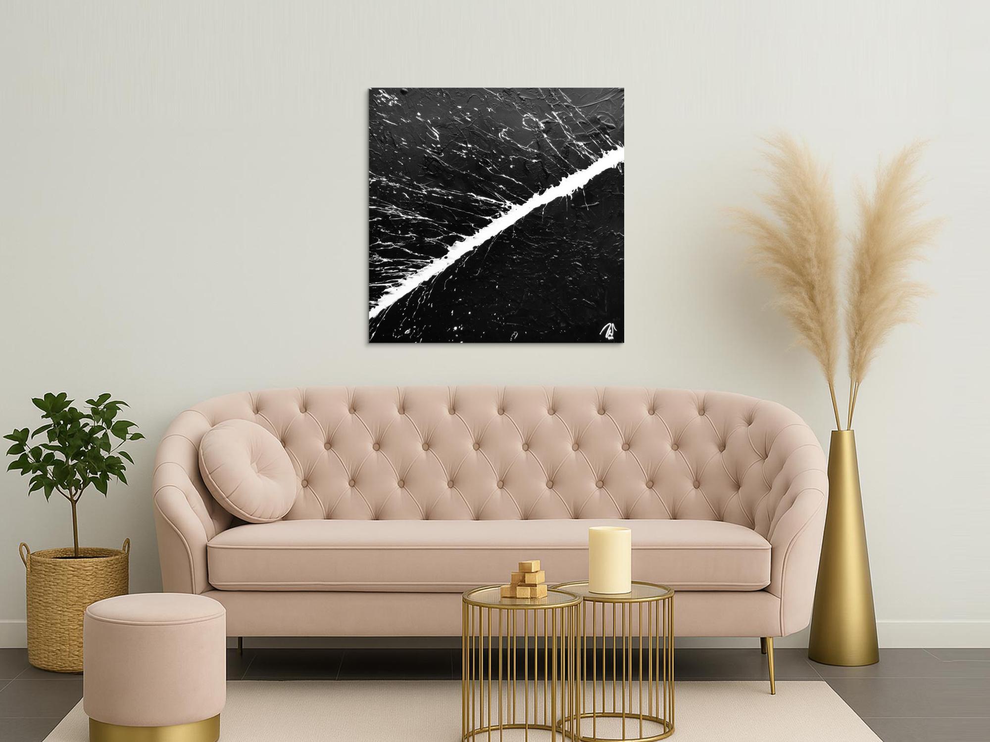 Minimalistisches abstraktes Acrylbild schwarz weiß