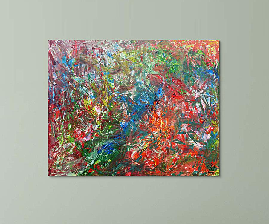 Abstraktes Kunstwerk in Rot und Orange
