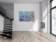 Abstraktes Gemälde aus Acryl modern viel blau und rot
