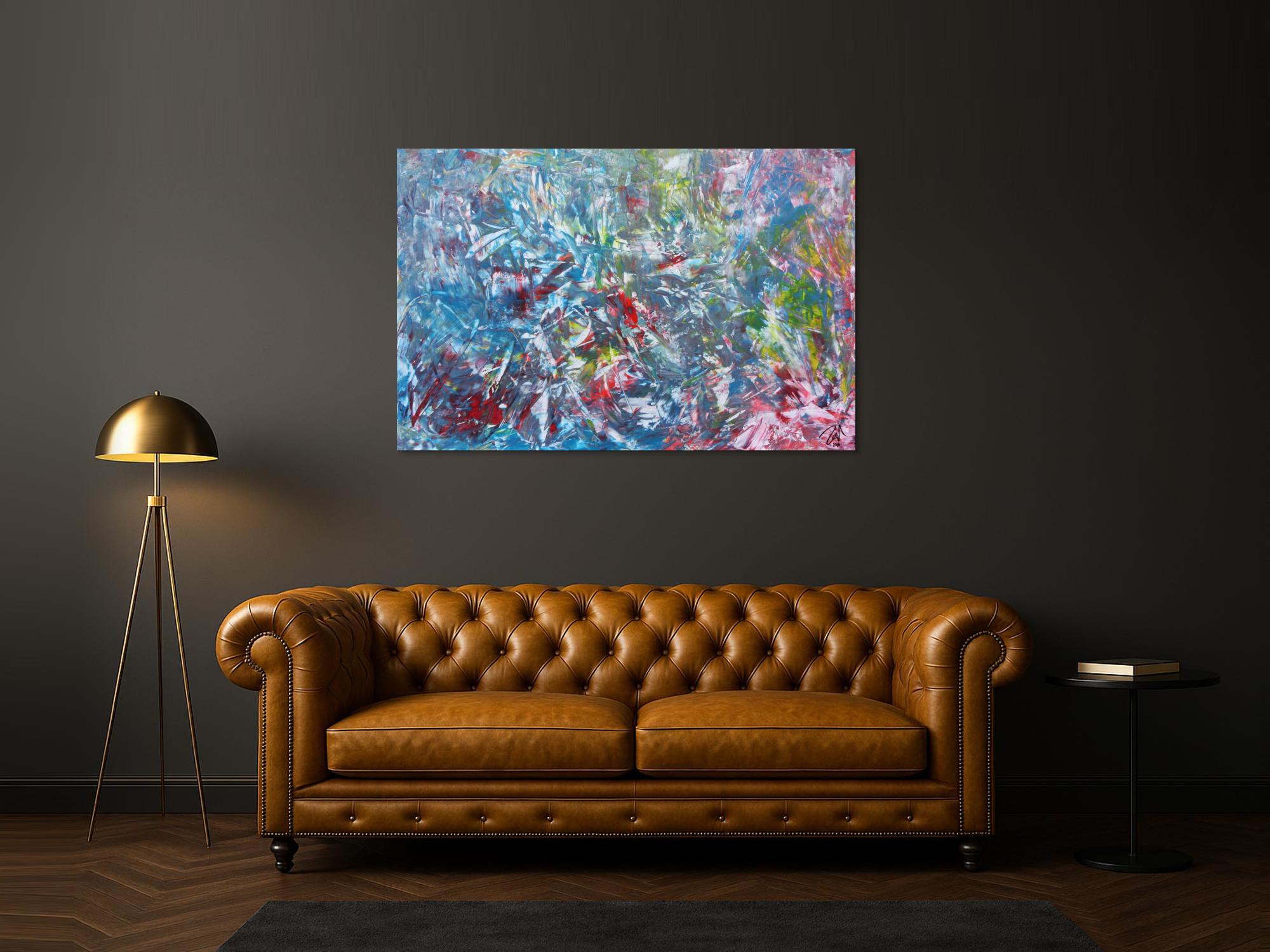 Abstraktes Gemälde aus Acryl modern viel blau und rot