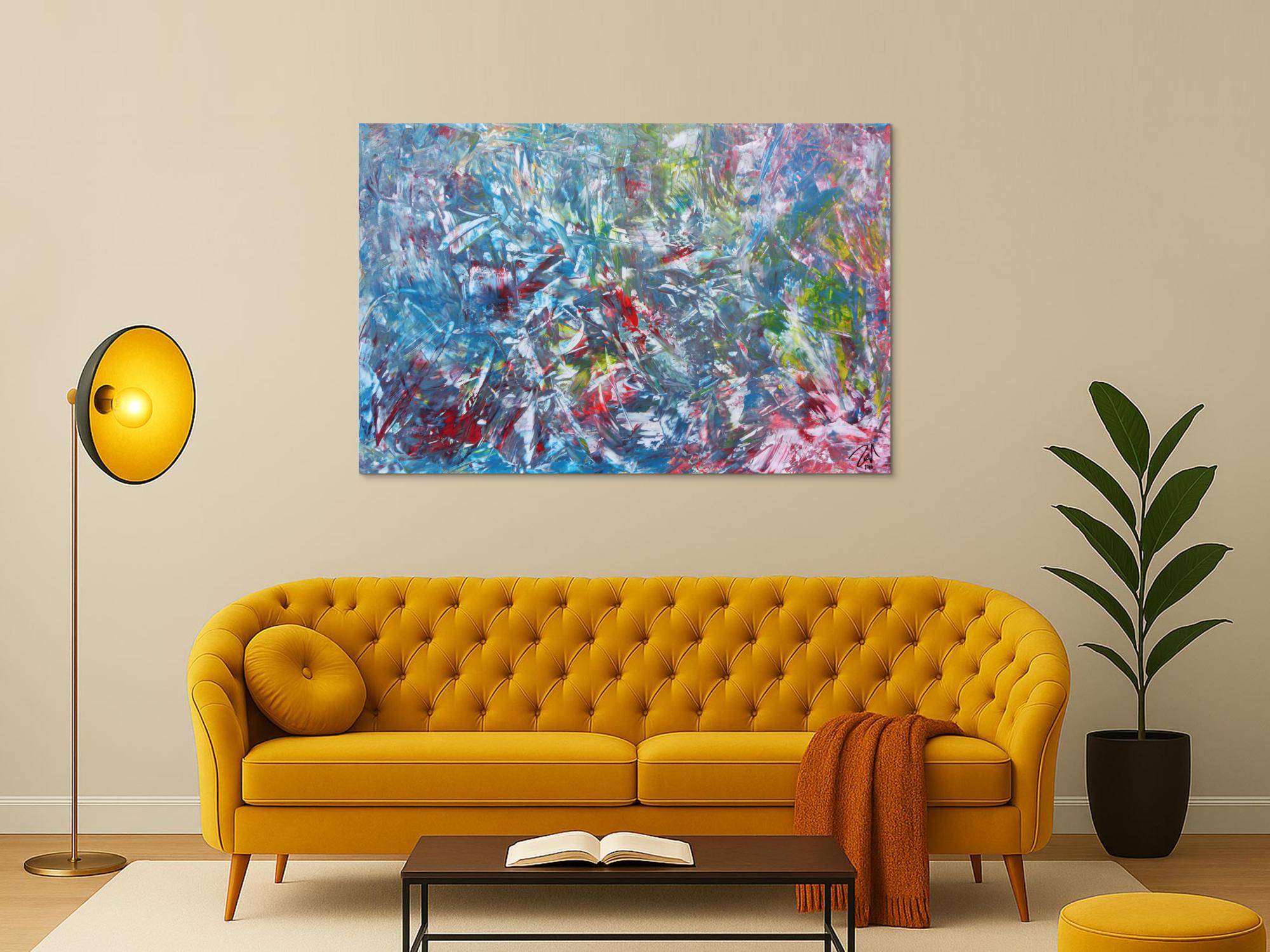 Abstraktes Gemälde aus Acryl modern viel blau und rot