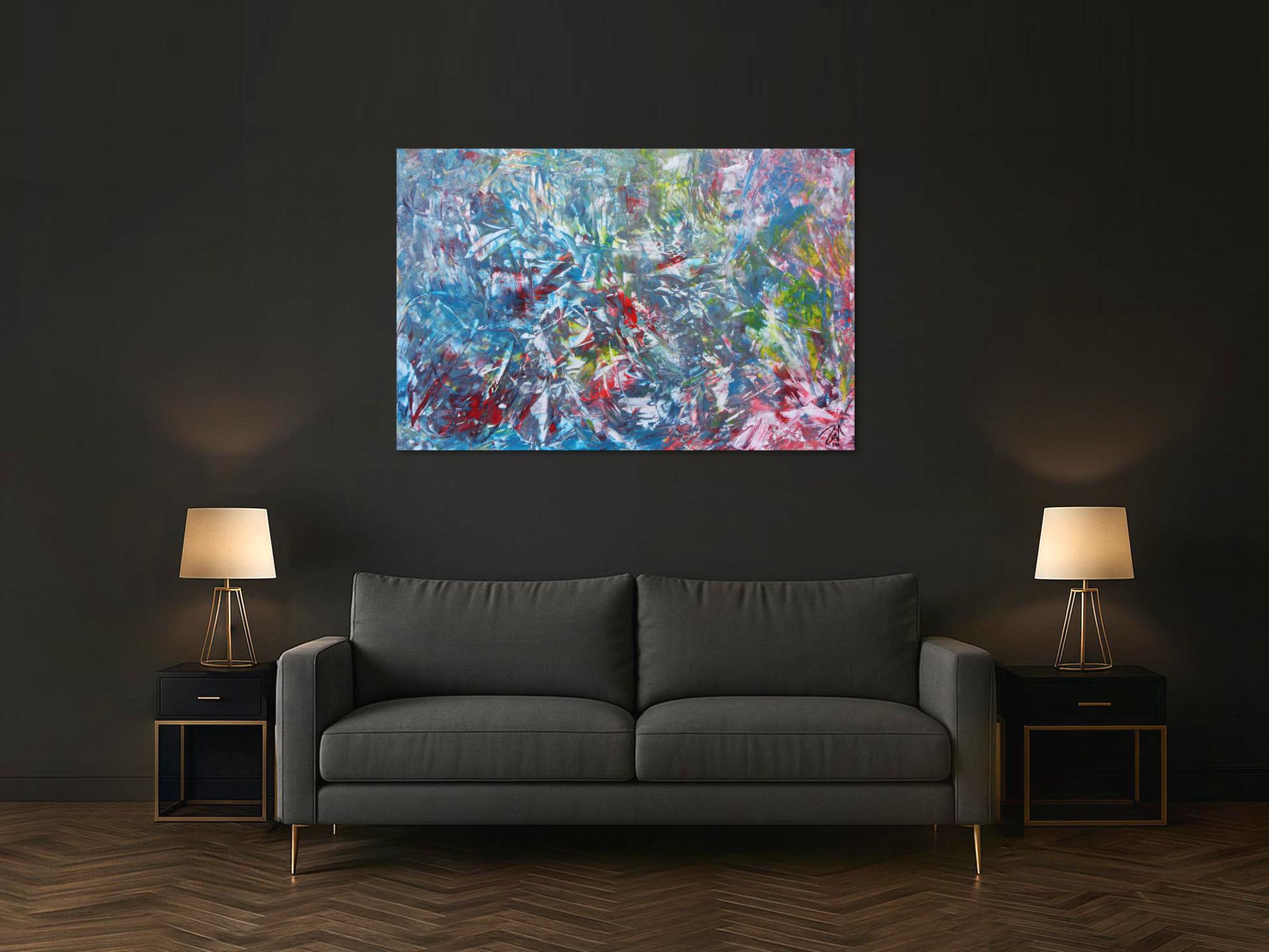 Abstraktes Gemälde aus Acryl modern viel blau und rot