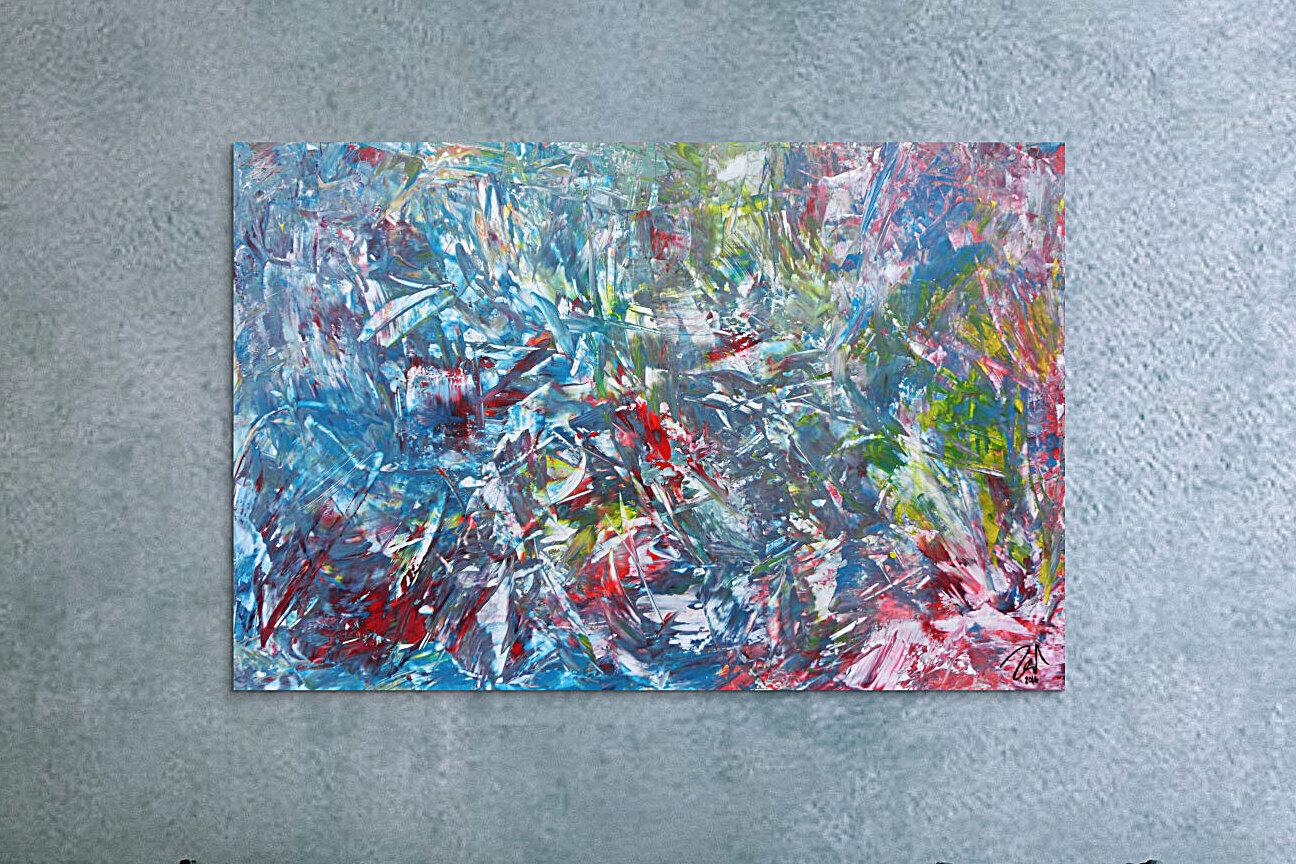 Abstraktes Kunstwerk in Rot und Orange
