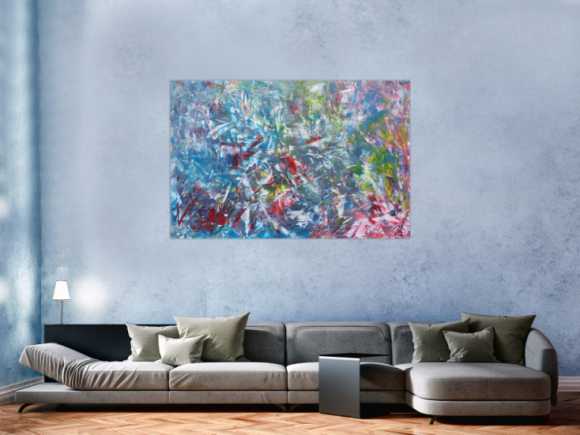 Abstraktes Gemälde aus Acryl modern viel blau und rot