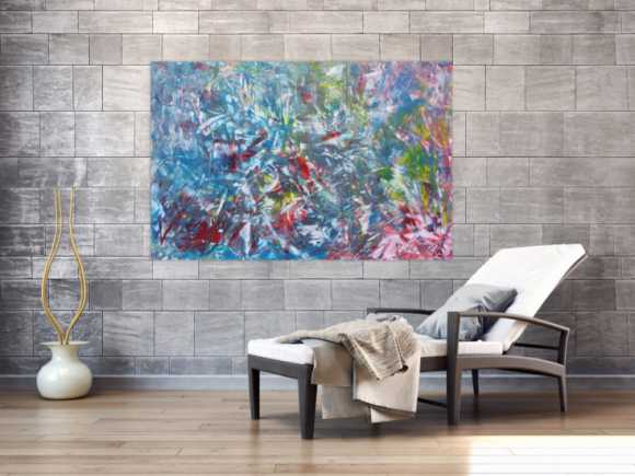 Abstraktes Gemälde aus Acryl modern viel blau und rot