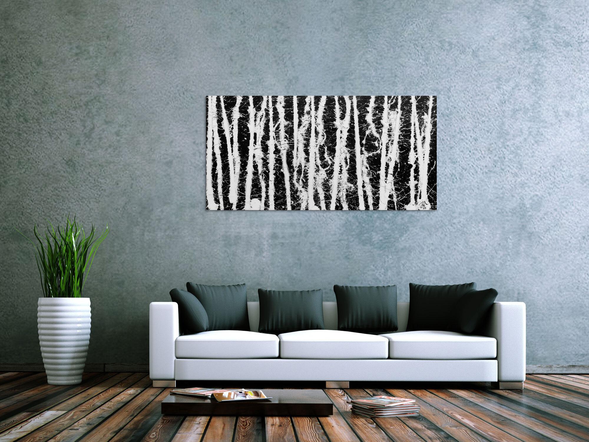 Abstraktes Acrylgemälde in schwarz weiß schlicht modern