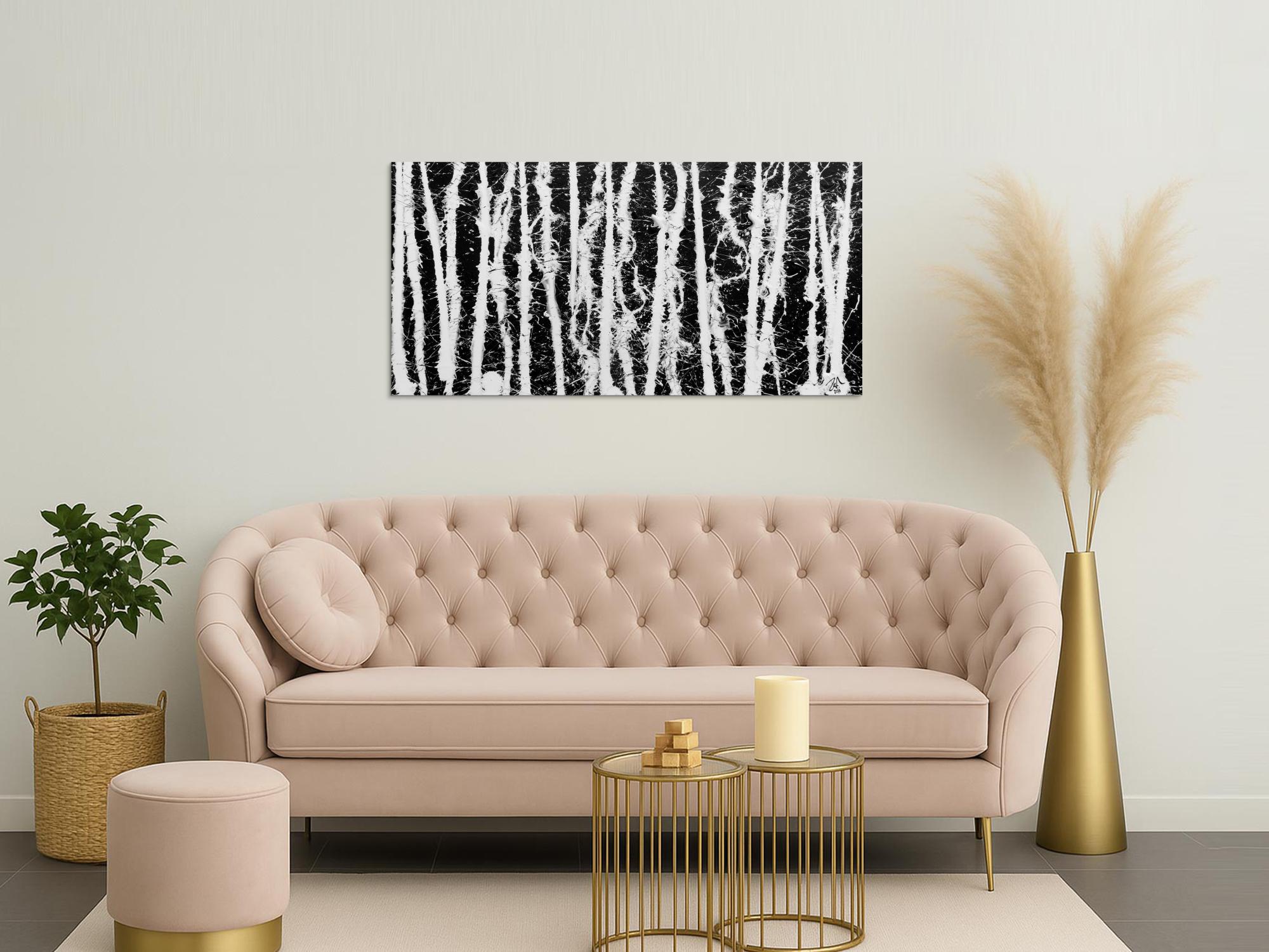 Abstraktes Acrylgemälde in schwarz weiß schlicht modern