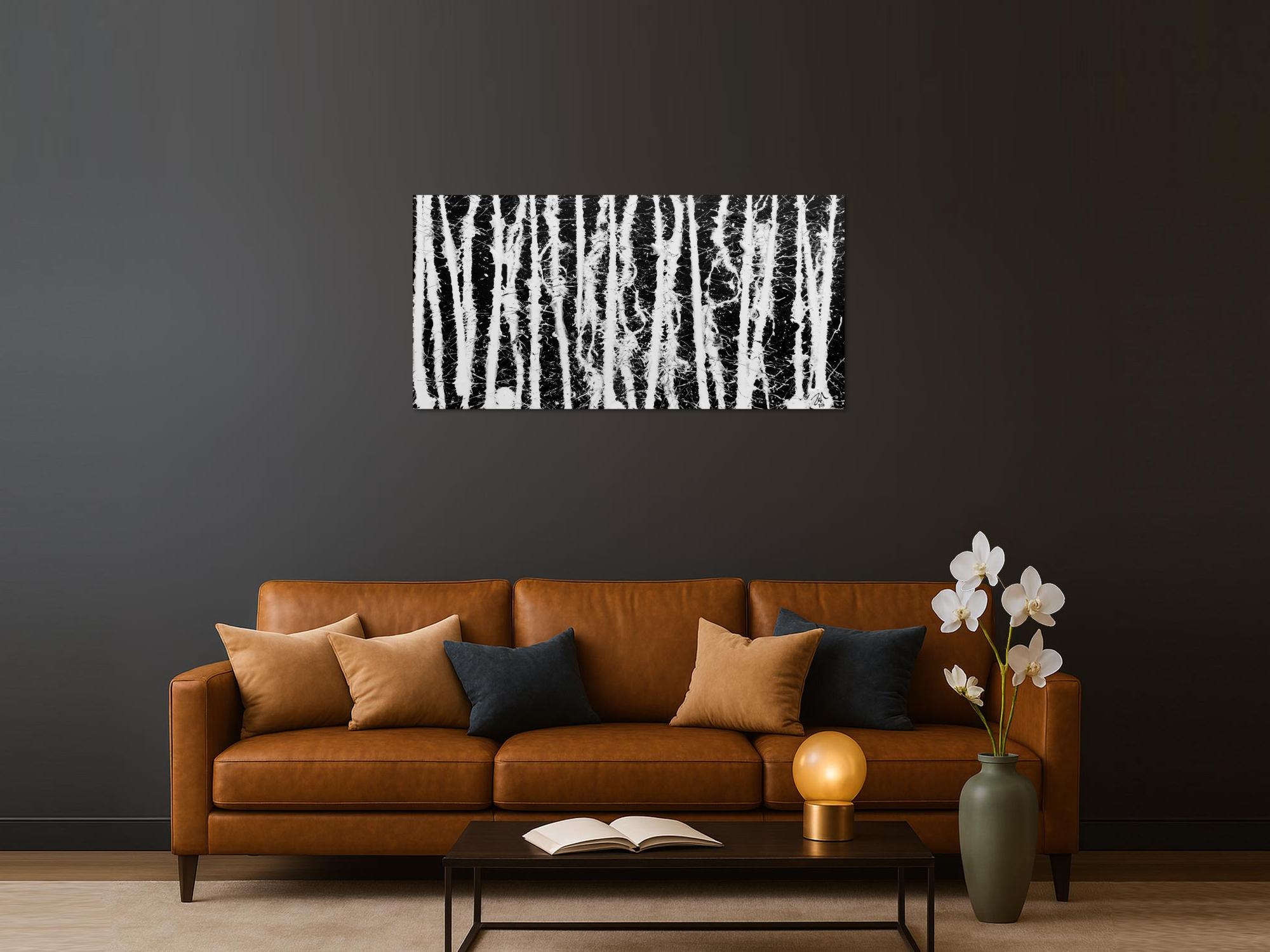 Abstraktes Acrylgemälde in schwarz weiß schlicht modern