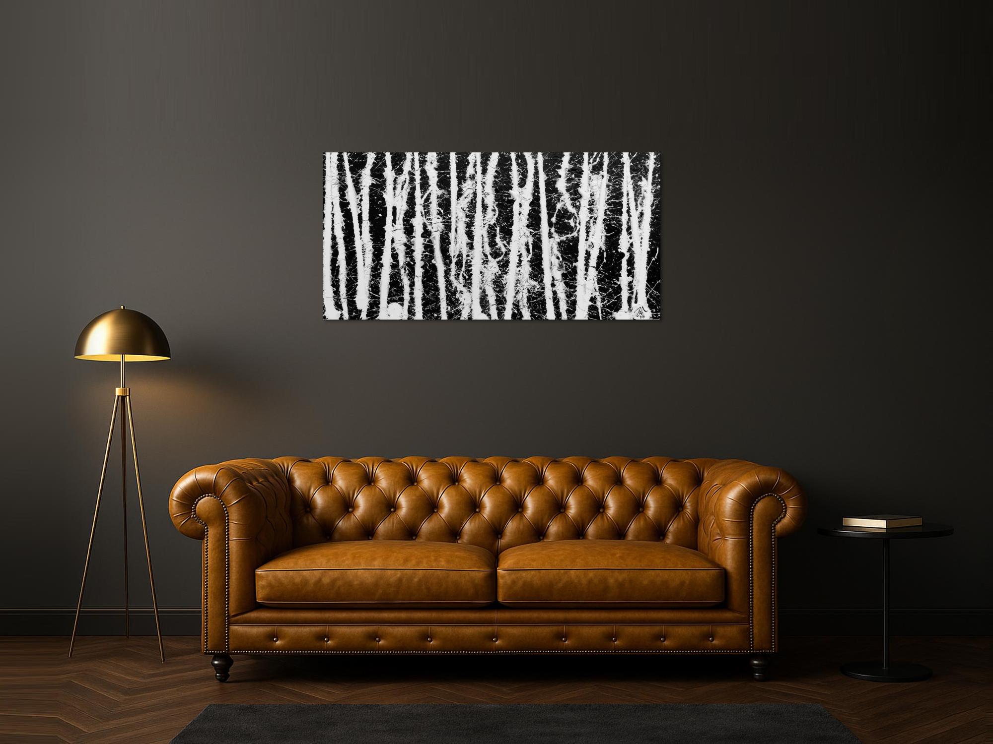 Abstraktes Acrylgemälde in schwarz weiß schlicht modern