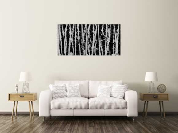 Abstraktes Acrylgemälde in schwarz weiß schlicht modern