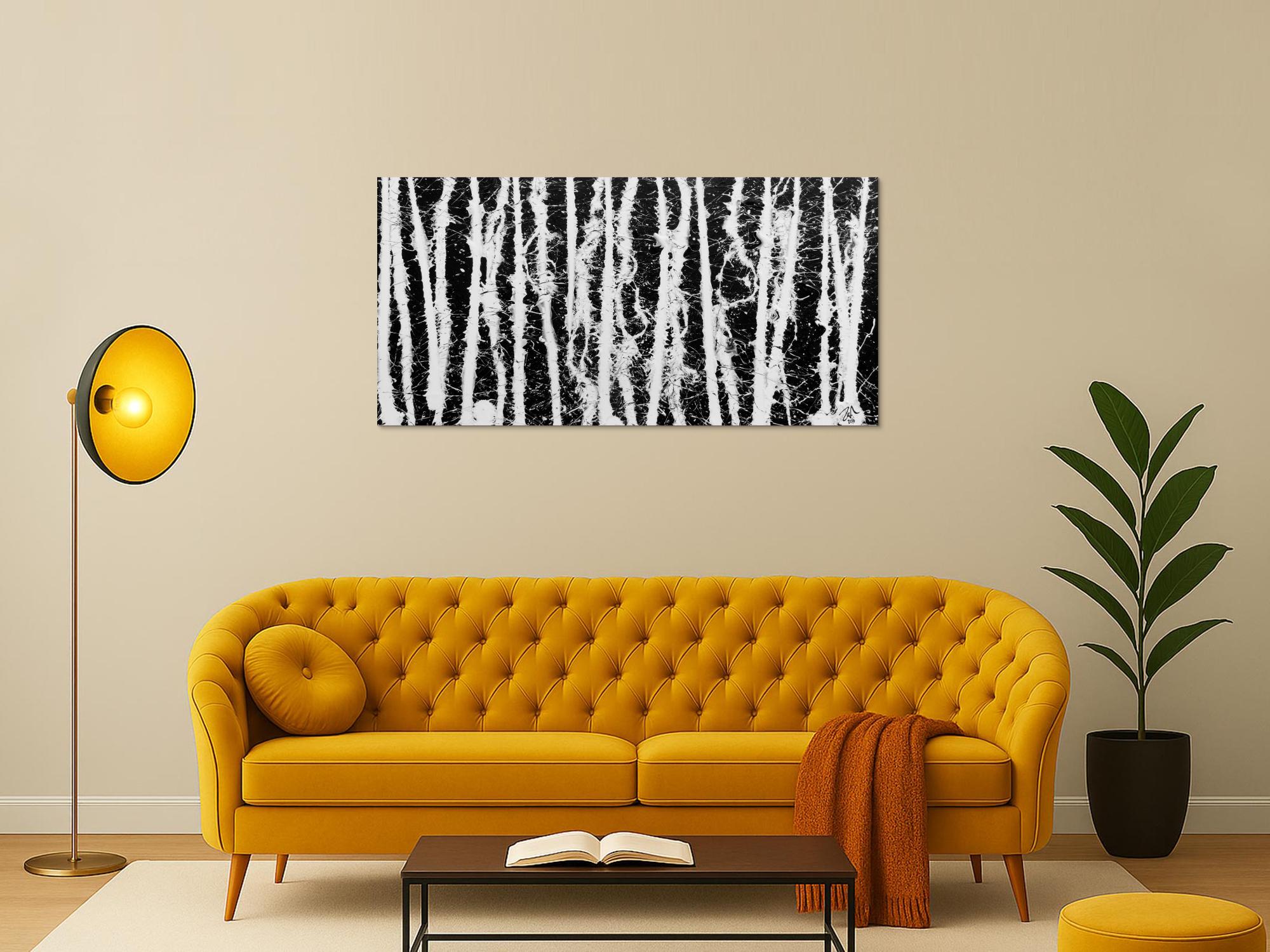 Abstraktes Acrylgemälde in schwarz weiß schlicht modern