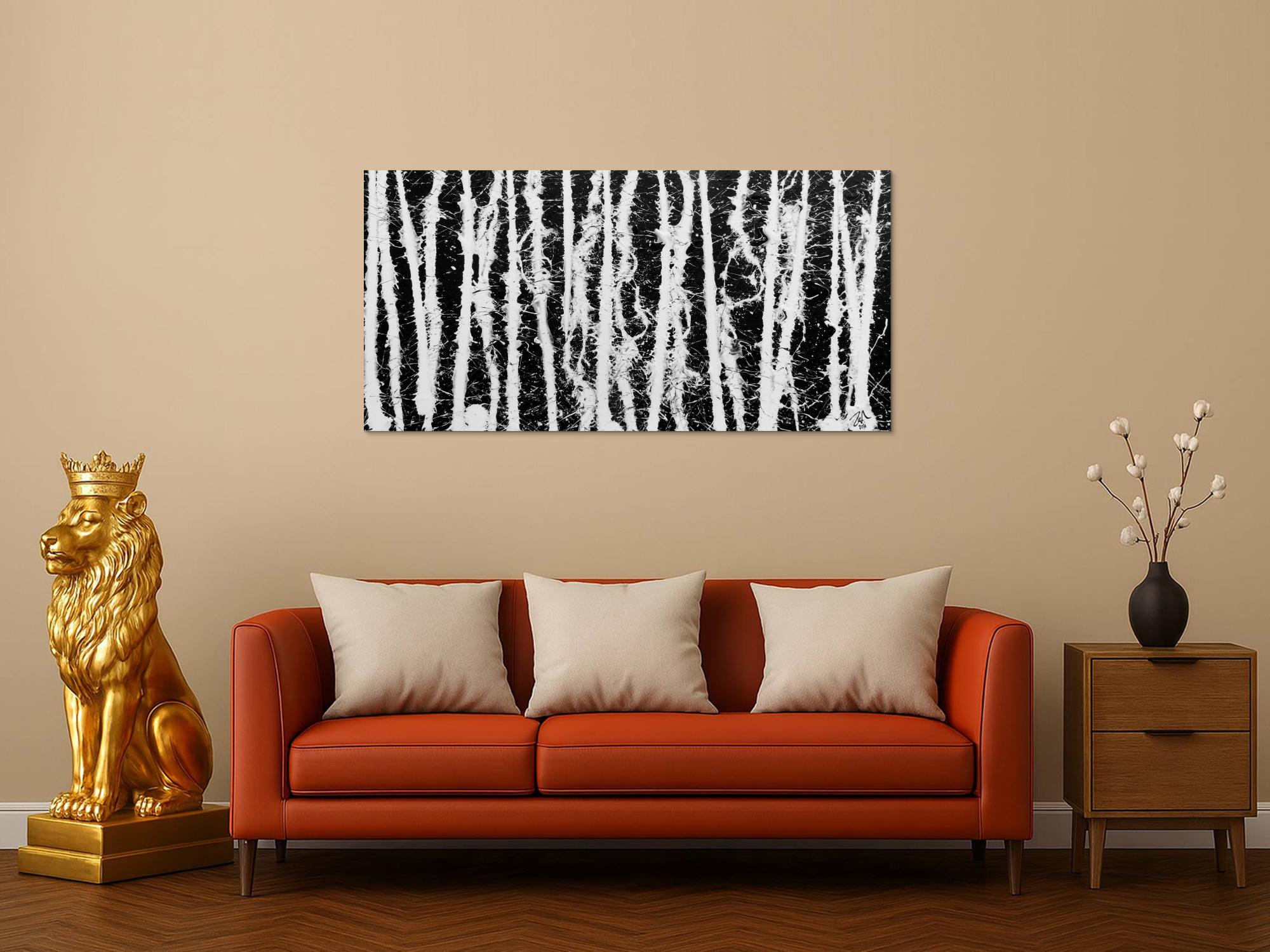 Abstraktes Acrylgemälde in schwarz weiß schlicht modern