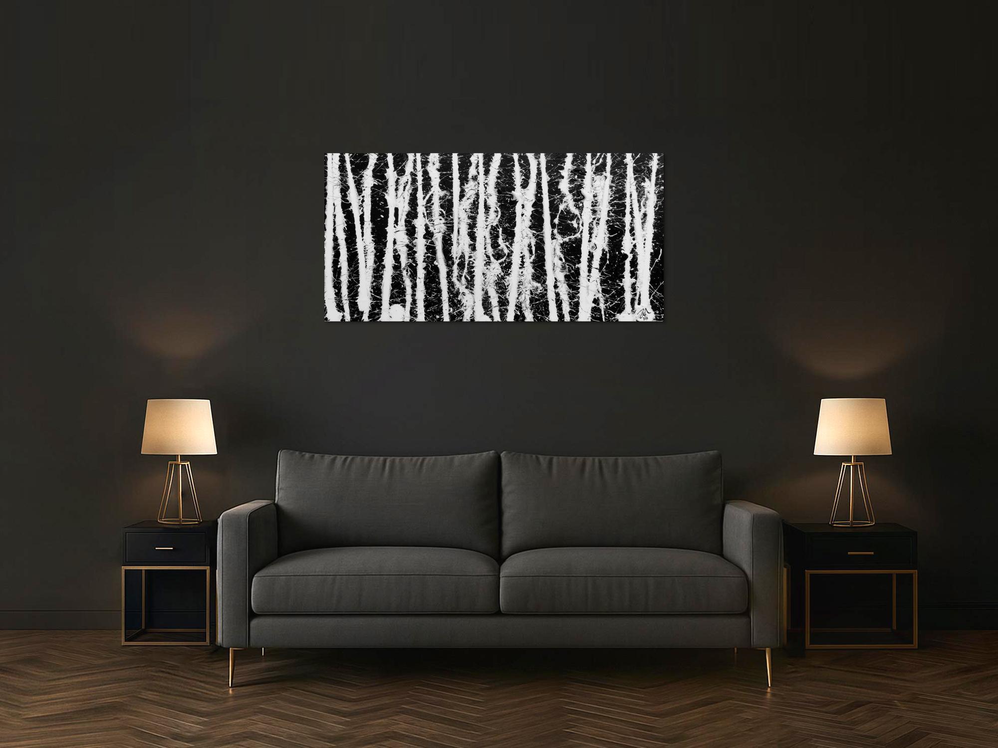 Abstraktes Acrylgemälde in schwarz weiß schlicht modern