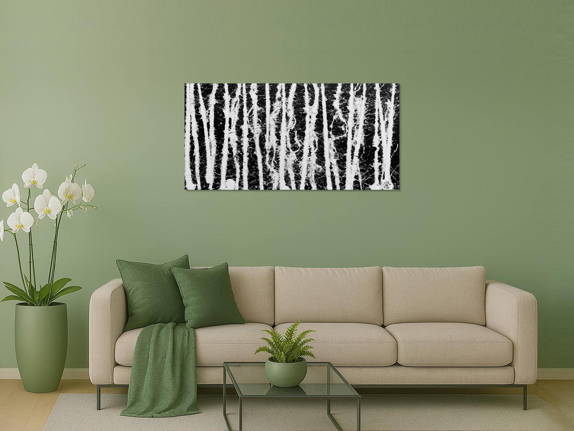 Abstraktes Acrylgemälde in schwarz weiß schlicht modern