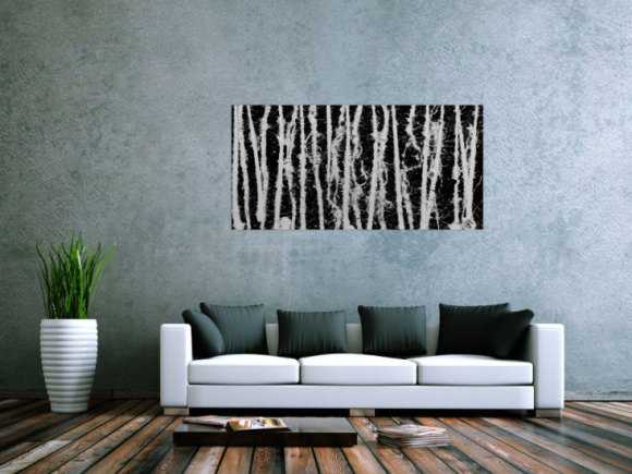 Abstraktes Acrylgemälde in schwarz weiß schlicht modern