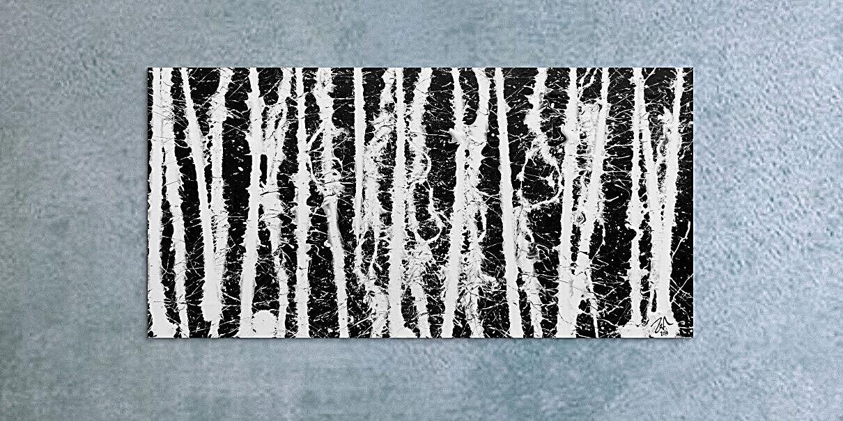 Abstraktes Acrylgemälde in schwarz weiß schlicht modern