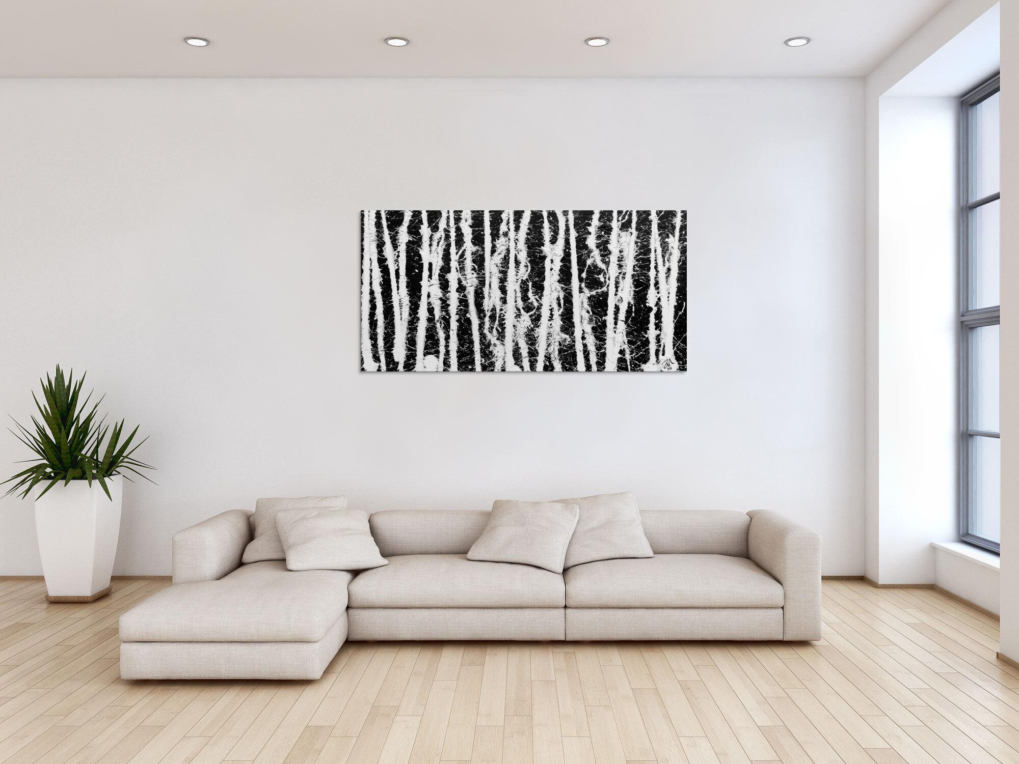 Abstraktes Acrylgemälde in schwarz weiß schlicht modern