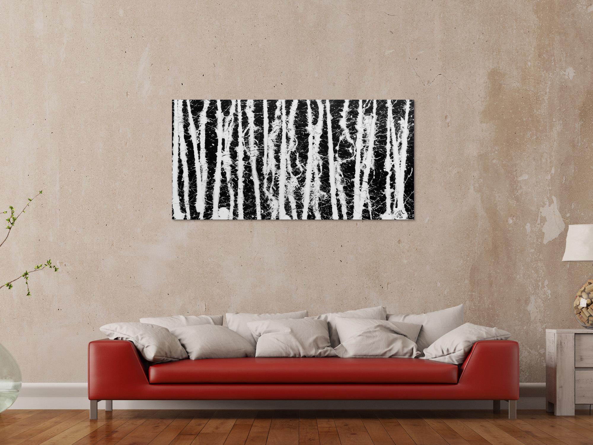 Abstraktes Acrylgemälde in schwarz weiß schlicht modern